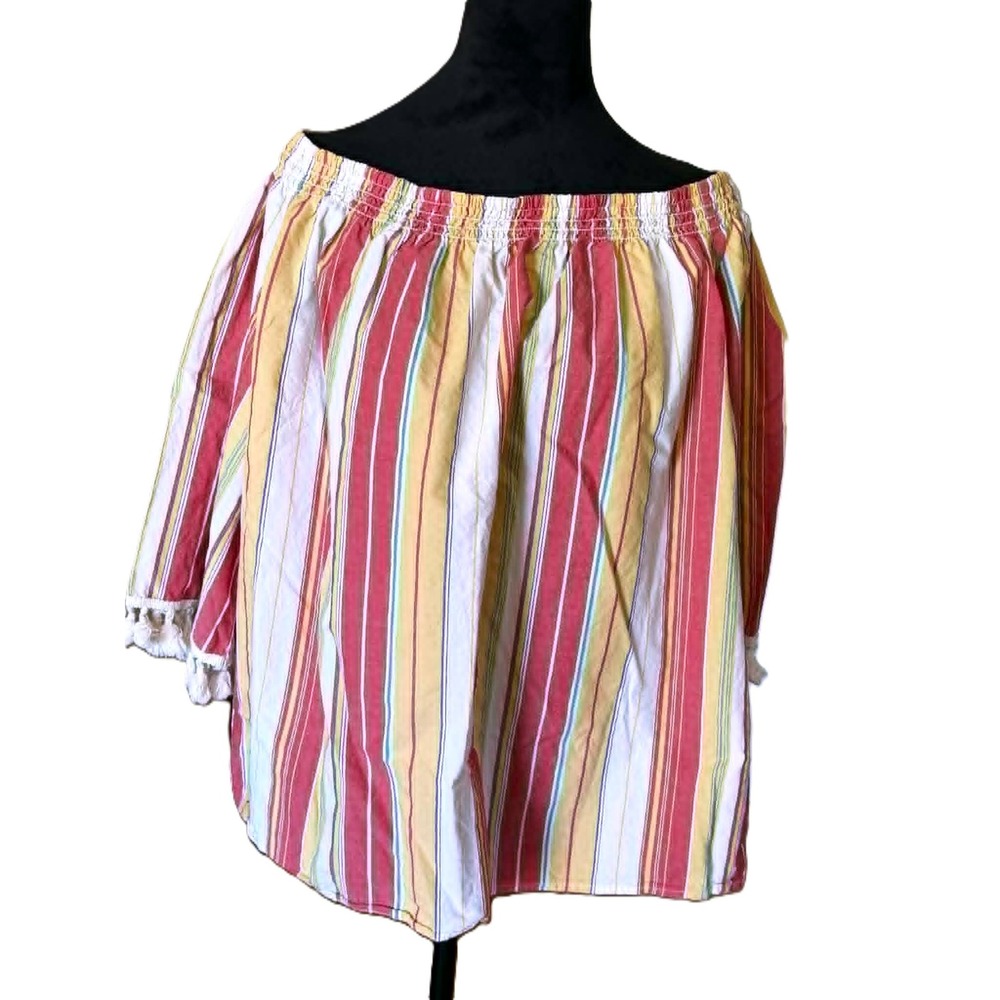 Wrangler Retro Womens XXL Off The Shoulder Striped Tassel Blouse LW5237M Multi